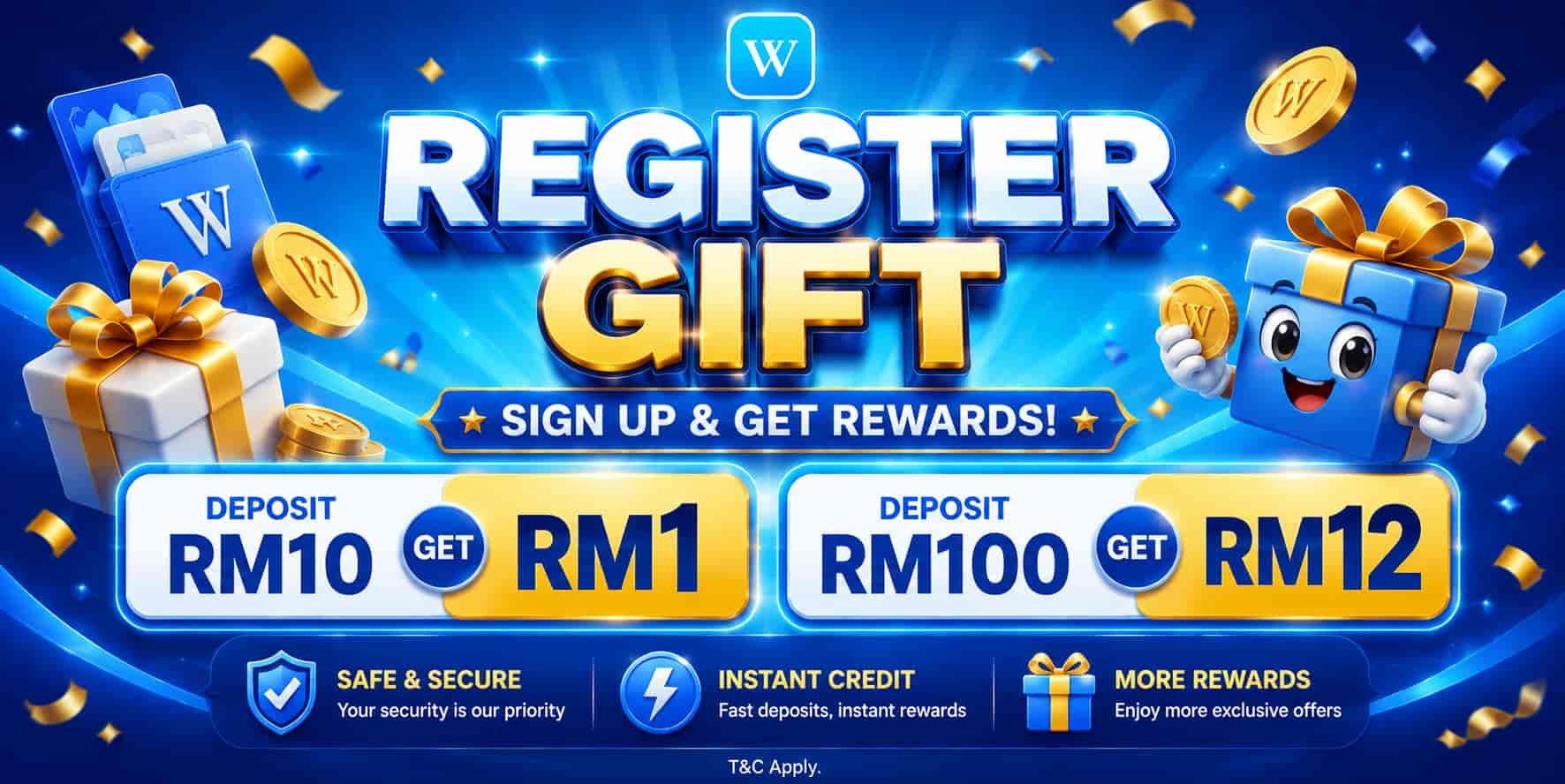 WINBOX New Player First Top-Up Gift - RM10 gets RM1, RM100 gets RM12